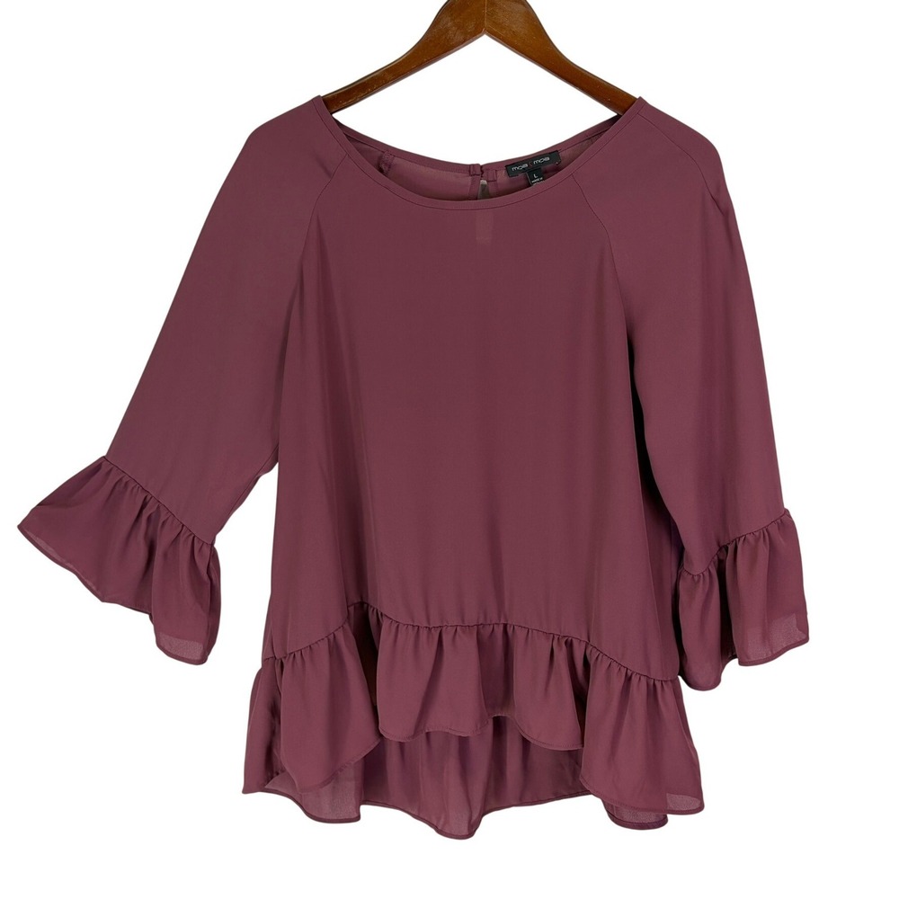 Moa Moa Woman's High Low Peplum Blouse Large Muave Career Boho Elegant Soft Girl